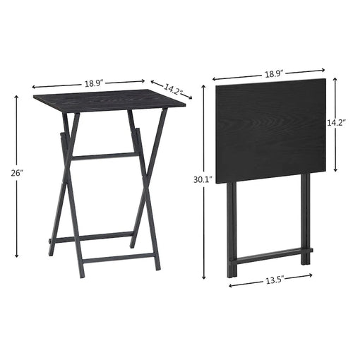 Mesa auxiliar plegable de 2 piezas con superficie de madera y estructura de metal