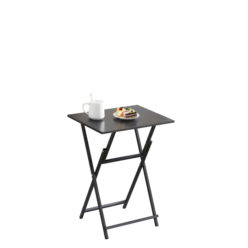 Mesa auxiliar plegable de 2 piezas con superficie de madera y estructura de metal
