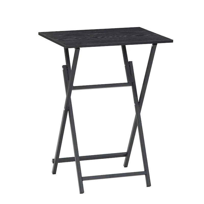Mesa auxiliar plegable de 2 piezas con superficie de madera y estructura de metal