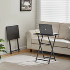 Mesa auxiliar plegable de 2 piezas con superficie de madera y estructura de metal