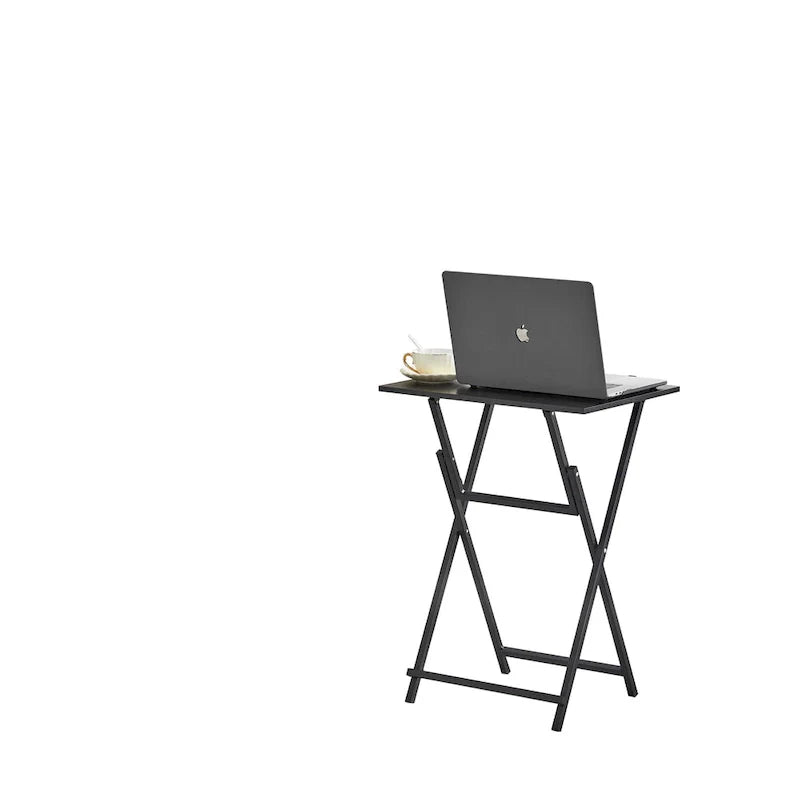 Mesa auxiliar plegable de 2 piezas con superficie de madera y estructura de metal