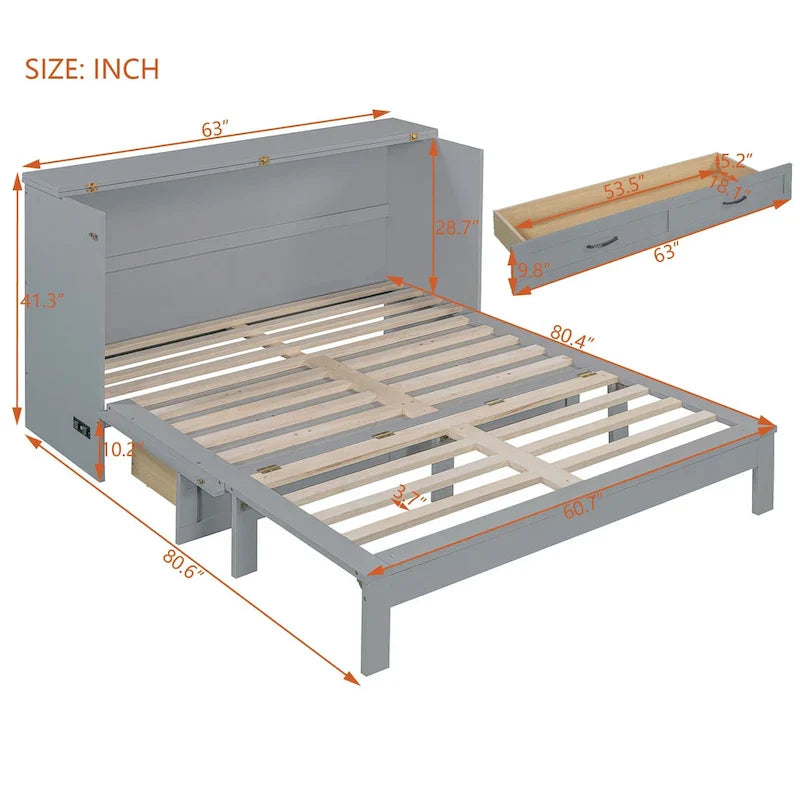 Cama Murphy plegable Queen Size con cajones de almacenamiento