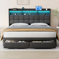 Marco de cama tipo plataforma King Size con iluminación LED y cabecero con carga USB