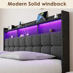 Marco de cama tipo plataforma King Size con iluminación LED y cabecero con carga USB
