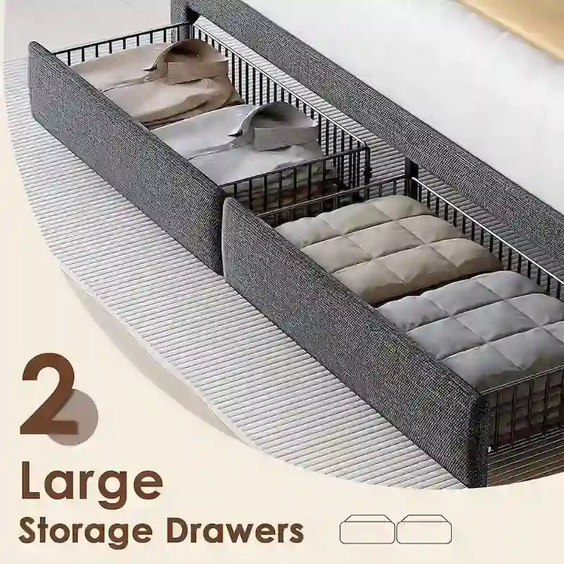 Marco de cama tipo plataforma King Size con iluminación LED y cabecero con carga USB