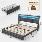 Marco de cama tipo plataforma King Size con iluminación LED y cabecero con carga USB