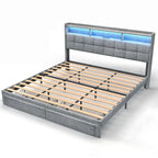 Marco de cama tipo plataforma King Size con iluminación LED y cabecero con carga USB