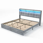 Marco de cama tipo plataforma King Size con iluminación LED y cabecero con carga USB
