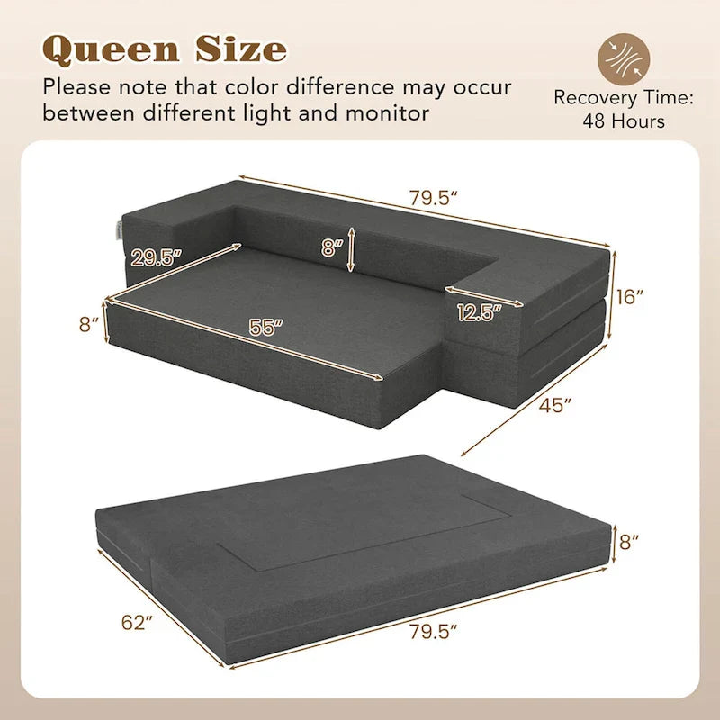 Sofá cama plegable de 8 pulgadas con espuma de alta densidad y funda lavable