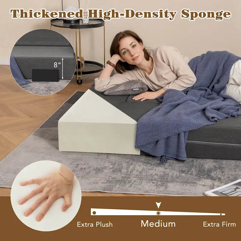 Sofá cama plegable de 8 pulgadas con espuma de alta densidad y funda lavable