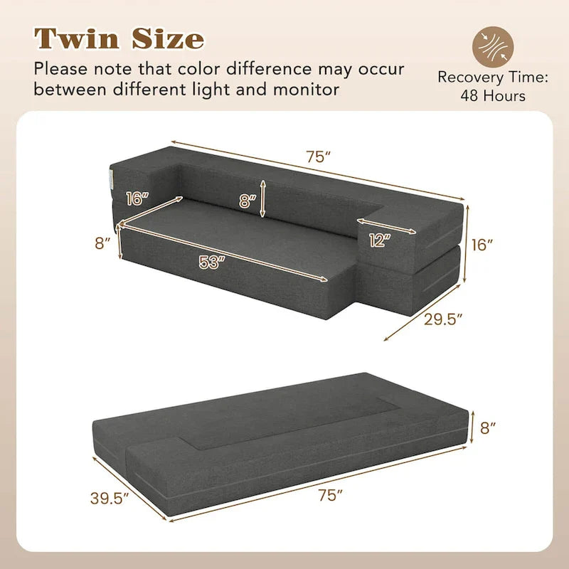 Sofá cama plegable de 8 pulgadas con espuma de alta densidad y funda lavable