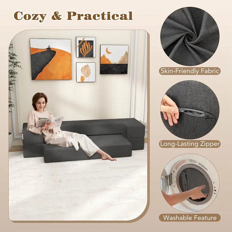 Sofá cama plegable de 8 pulgadas con espuma de alta densidad y funda lavable