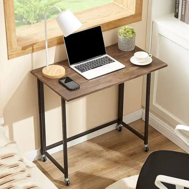 Escritorio de computadora plegable con ruedas de 31.5 pulgadas, no requiere ensamblaje, mesa plegable que ahorra espacio para oficina en casa