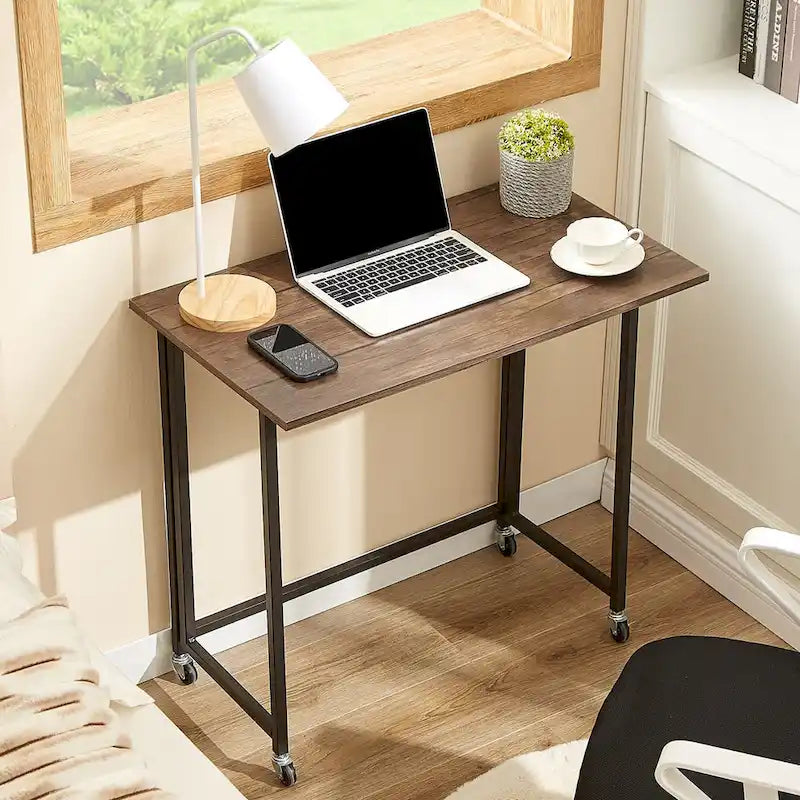 Escritorio de computadora plegable con ruedas de 31.5 pulgadas, no requiere ensamblaje, mesa plegable que ahorra espacio para oficina en casa