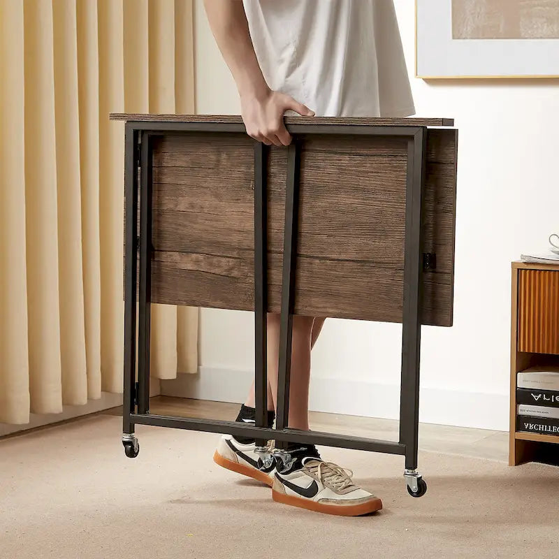 Escritorio de computadora plegable con ruedas de 31.5 pulgadas, no requiere ensamblaje, mesa plegable que ahorra espacio para oficina en casa