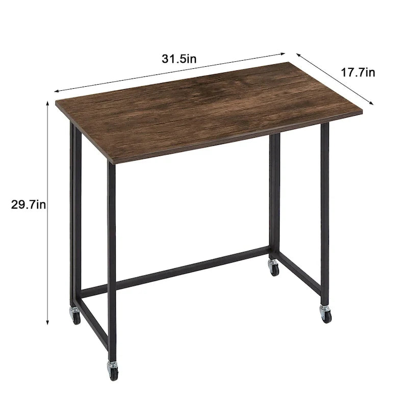 Escritorio de computadora plegable con ruedas de 31.5 pulgadas, no requiere ensamblaje, mesa plegable que ahorra espacio para oficina en casa