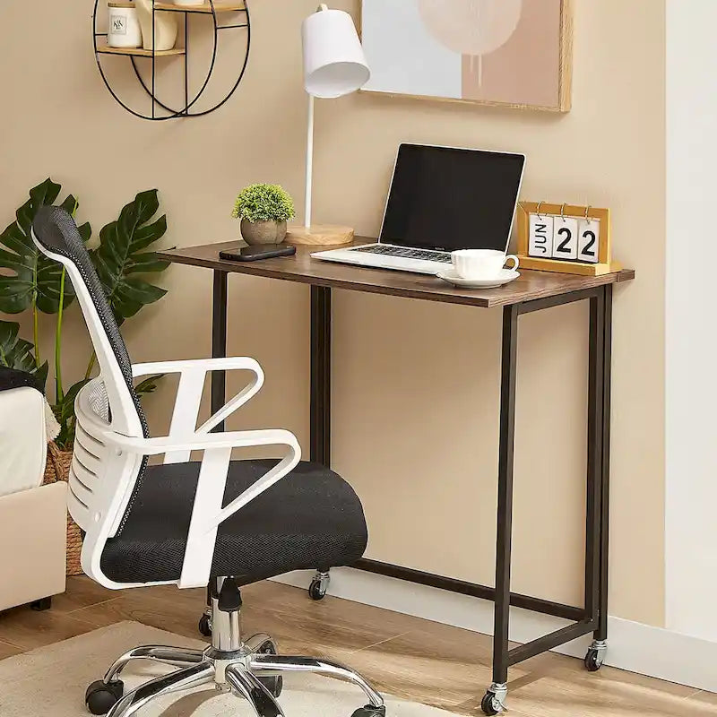 Escritorio de computadora plegable con ruedas de 31.5 pulgadas, no requiere ensamblaje, mesa plegable que ahorra espacio para oficina en casa