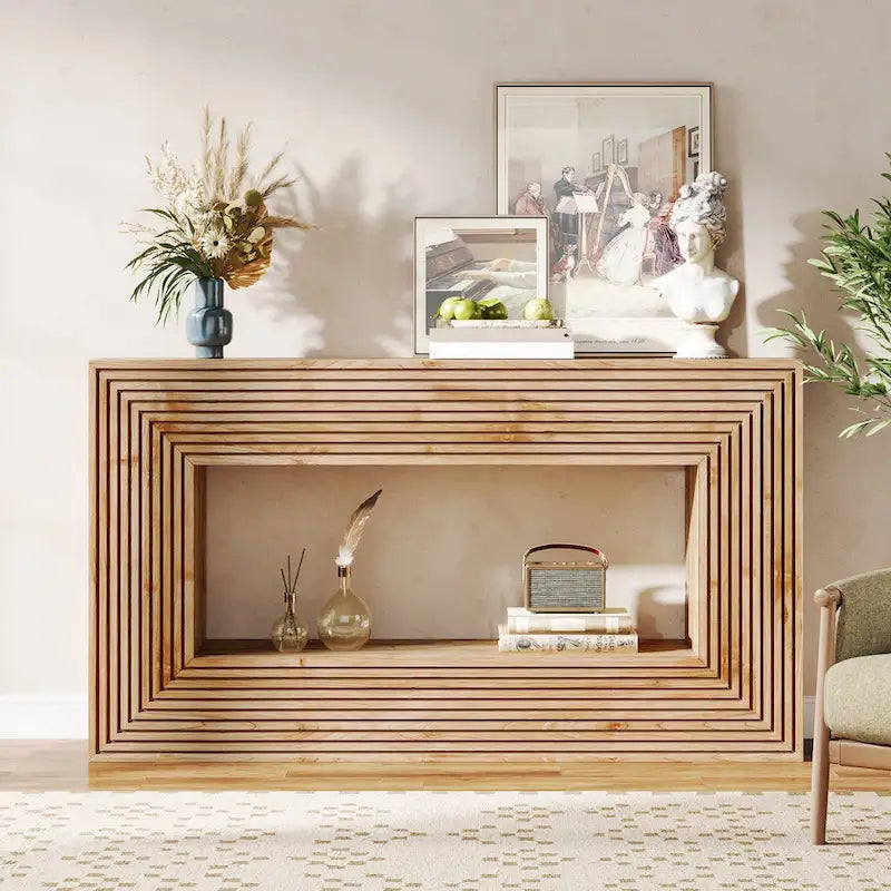Mesa consola de 59 pulgadas con diseño estriado y estante de almacenamiento