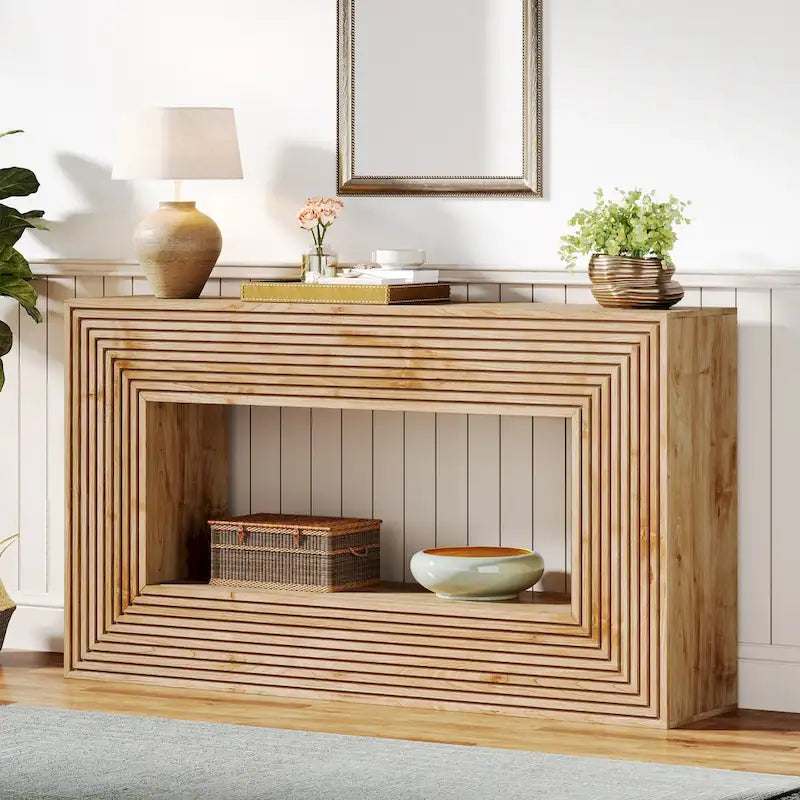 Mesa consola de 59 pulgadas con diseño estriado y estante de almacenamiento