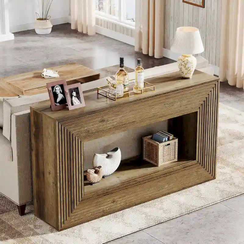 Mesa consola de 59 pulgadas con diseño estriado y estante de almacenamiento