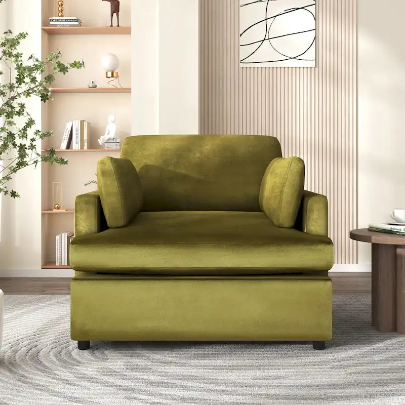 Sillón decorativo moderno verde de 37 con patas de plástico y cojines para sala de estar