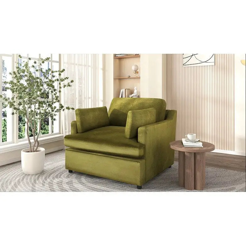 Sillón decorativo moderno verde de 37 con patas de plástico y cojines para sala de estar