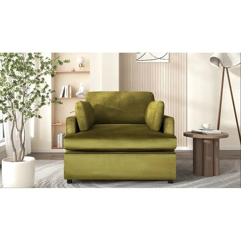Sillón decorativo moderno verde de 37 con patas de plástico y cojines para sala de estar