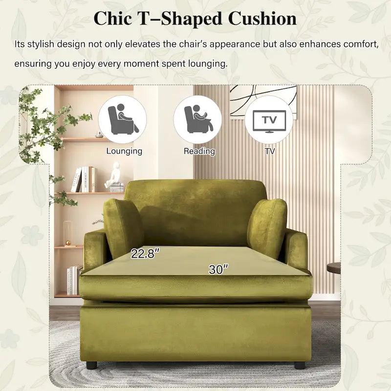 Sillón decorativo moderno verde de 37 con patas de plástico y cojines para sala de estar