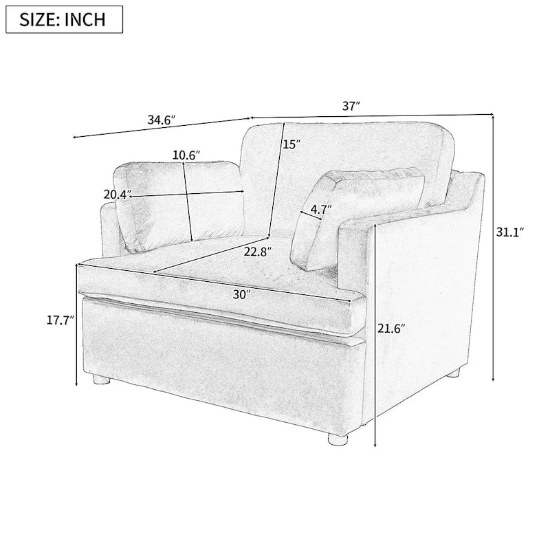 Sillón decorativo moderno verde de 37 con patas de plástico y cojines para sala de estar