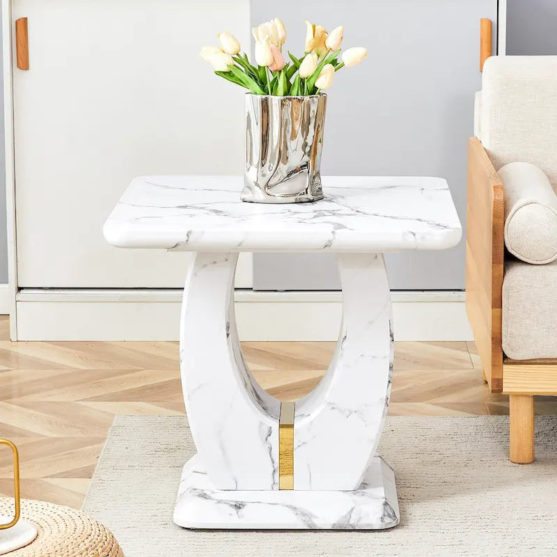 Mesa de centro cuadrada de 23.6" con tiras de patas en tono dorado