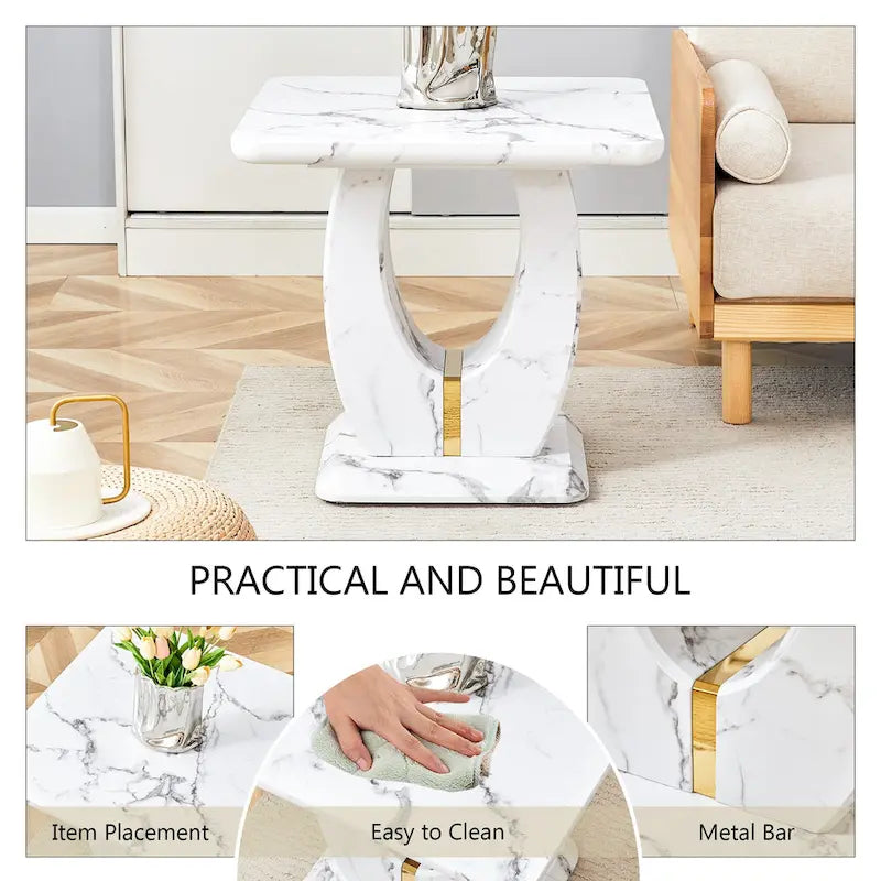 Mesa de centro cuadrada de 23.6" con tiras de patas en tono dorado