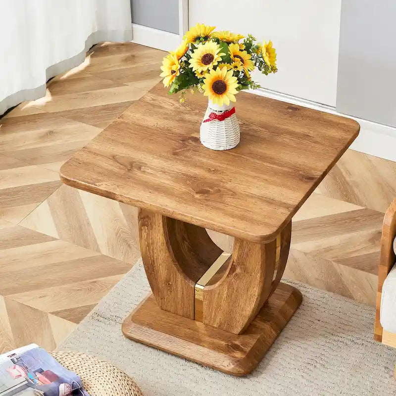 Mesa de centro cuadrada de 23.6" con tiras de patas en tono dorado