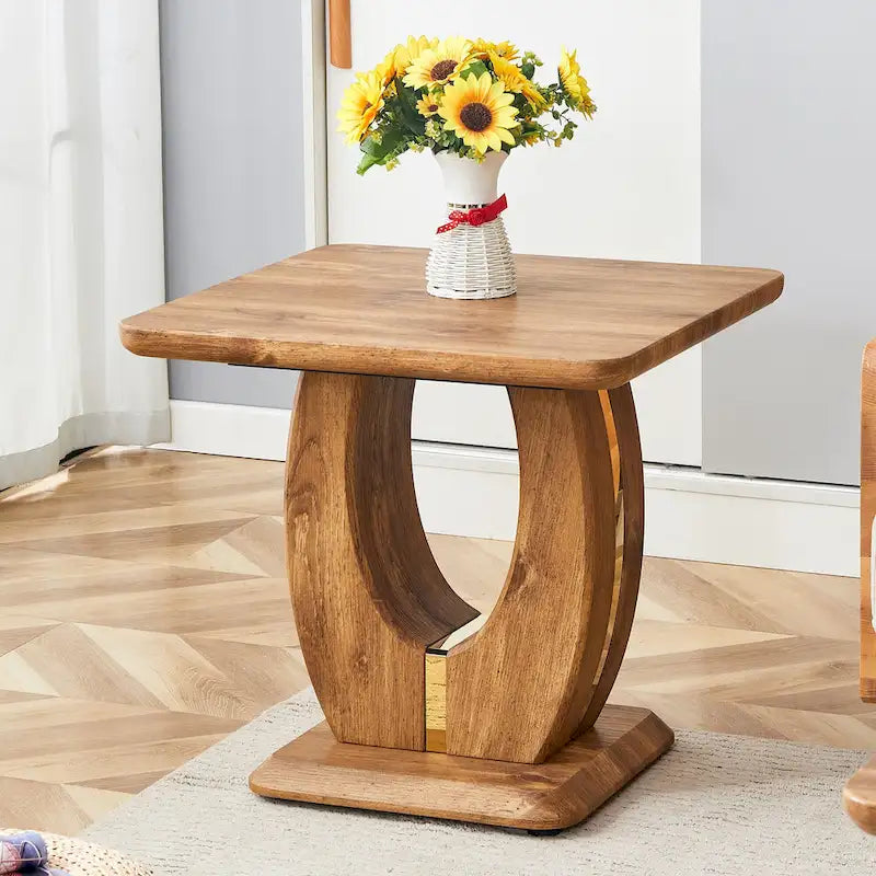 Mesa de centro cuadrada de 23.6" con tiras de patas en tono dorado