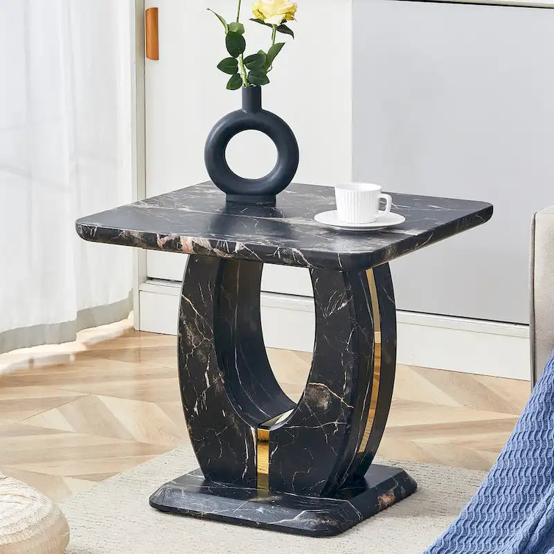 Mesa de centro cuadrada de 23.6" con tiras de patas en tono dorado