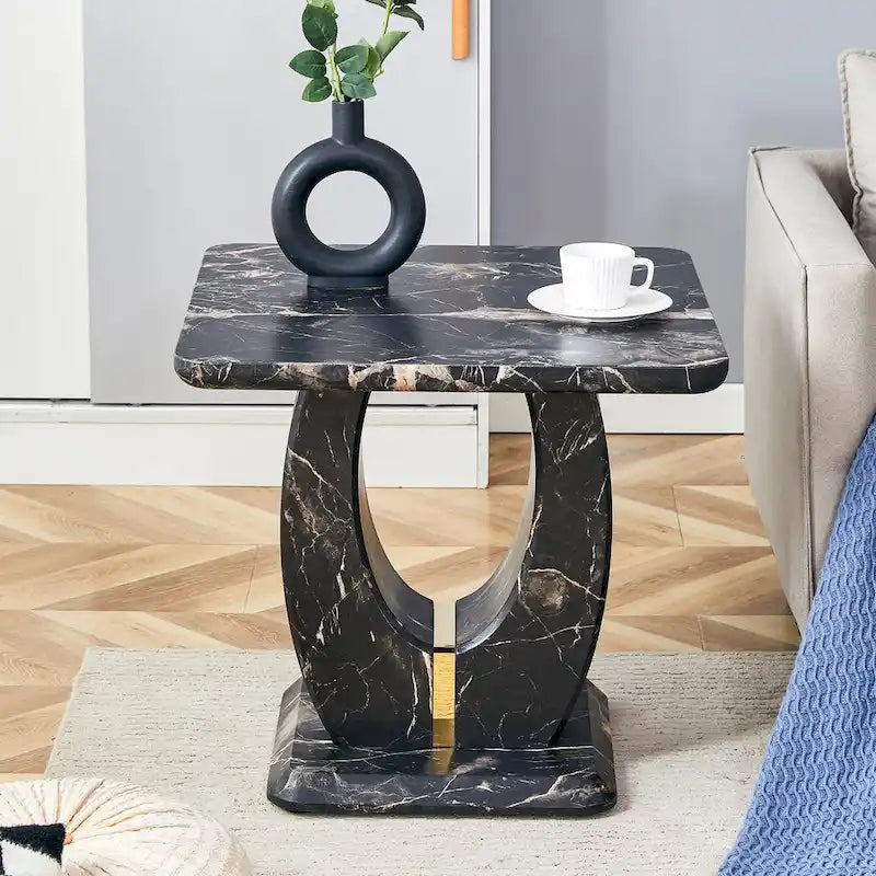 Mesa de centro cuadrada de 23.6" con tiras de patas en tono dorado