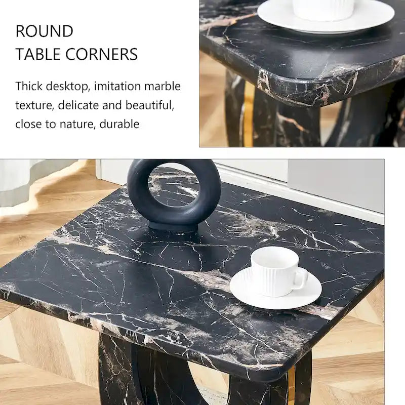Mesa de centro cuadrada de 23.6" con tiras de patas en tono dorado