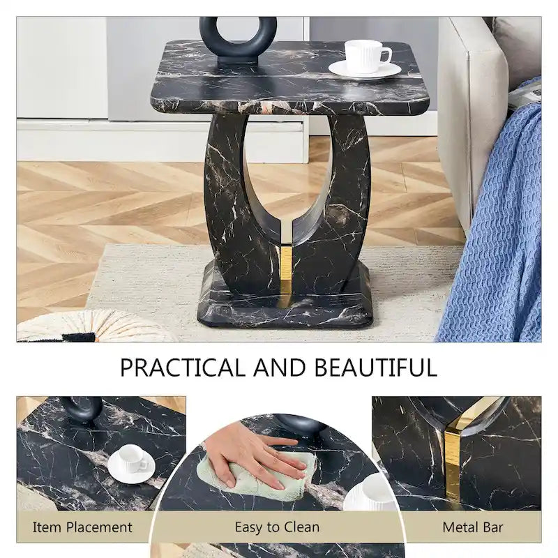 Mesa de centro cuadrada de 23.6" con tiras de patas en tono dorado