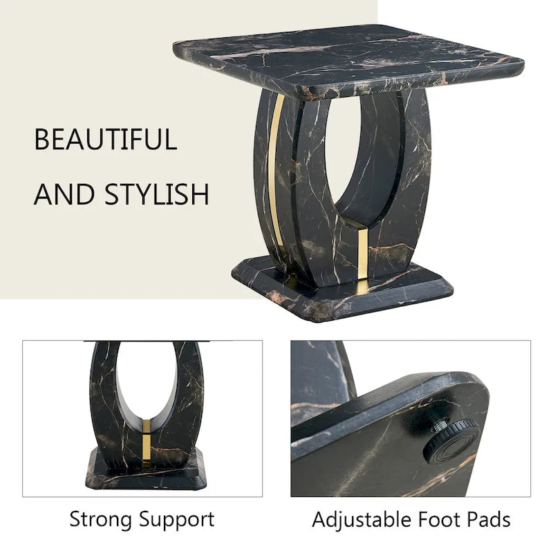 Mesa de centro cuadrada de 23.6" con tiras de patas en tono dorado