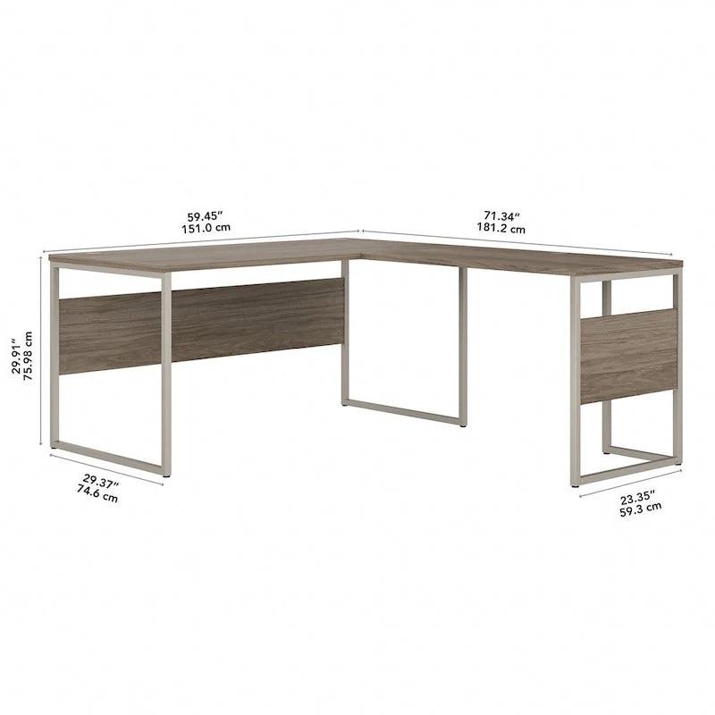 Escritorio en forma de L de 60" ancho x 30" profundidad con patas de metal
