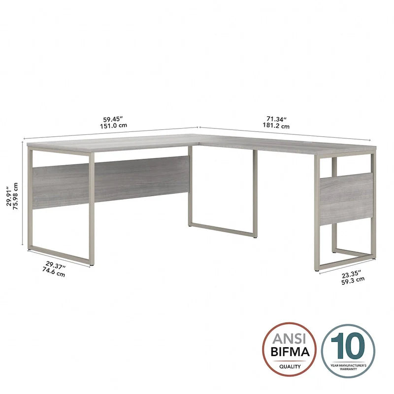 Escritorio en forma de L de 60" ancho x 30" profundidad con patas de metal