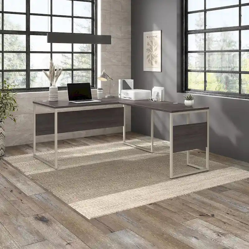 Escritorio en forma de L de 60" ancho x 30" profundidad con patas de metal