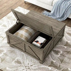 Mesa de centro de almacenamiento de acacia y pino de 36 pulgadas estilo casa de campo
