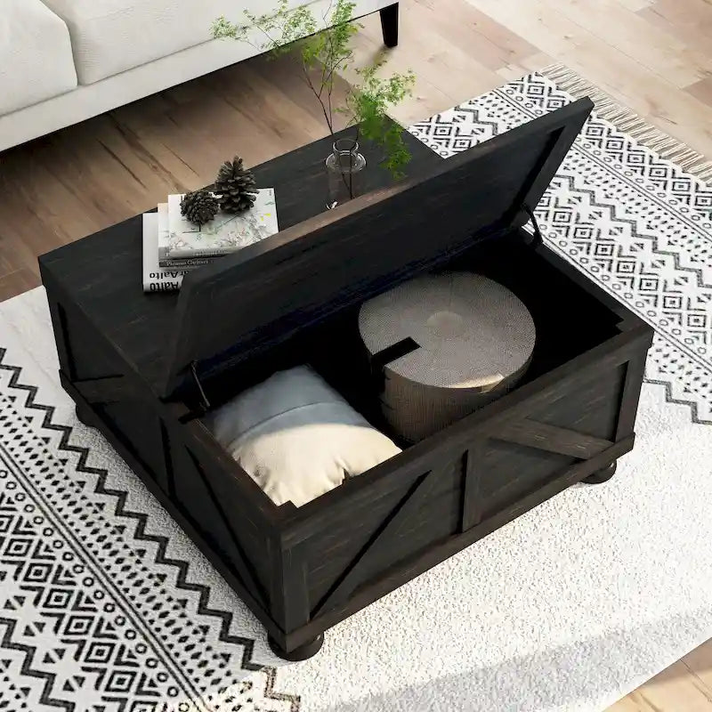 Mesa de centro de almacenamiento de acacia y pino de 36 pulgadas estilo casa de campo