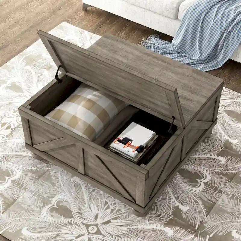 Mesa de centro de almacenamiento de acacia y pino de 36 pulgadas estilo casa de campo