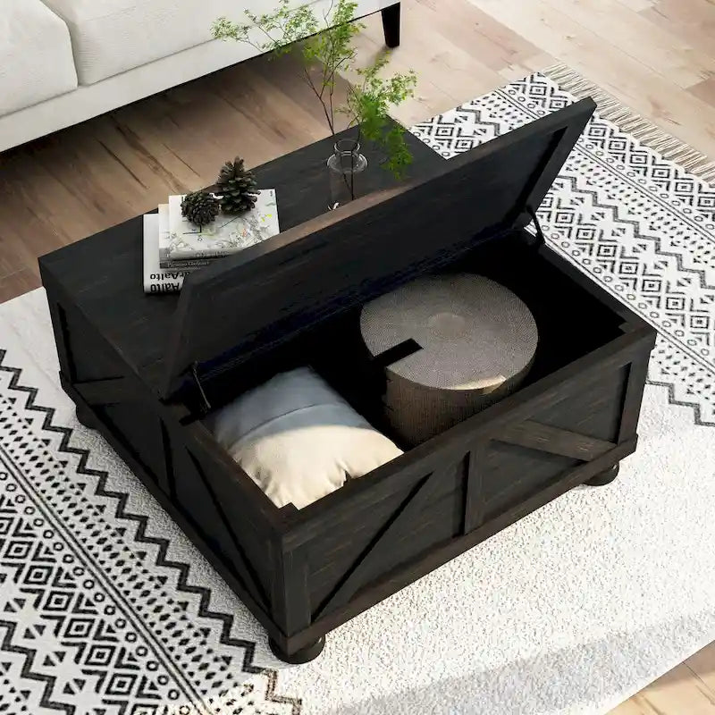 Mesa de centro de almacenamiento de acacia y pino de 36 pulgadas estilo casa de campo
