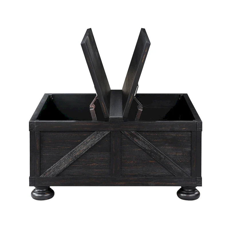 Mesa de centro de almacenamiento de acacia y pino de 36 pulgadas estilo casa de campo