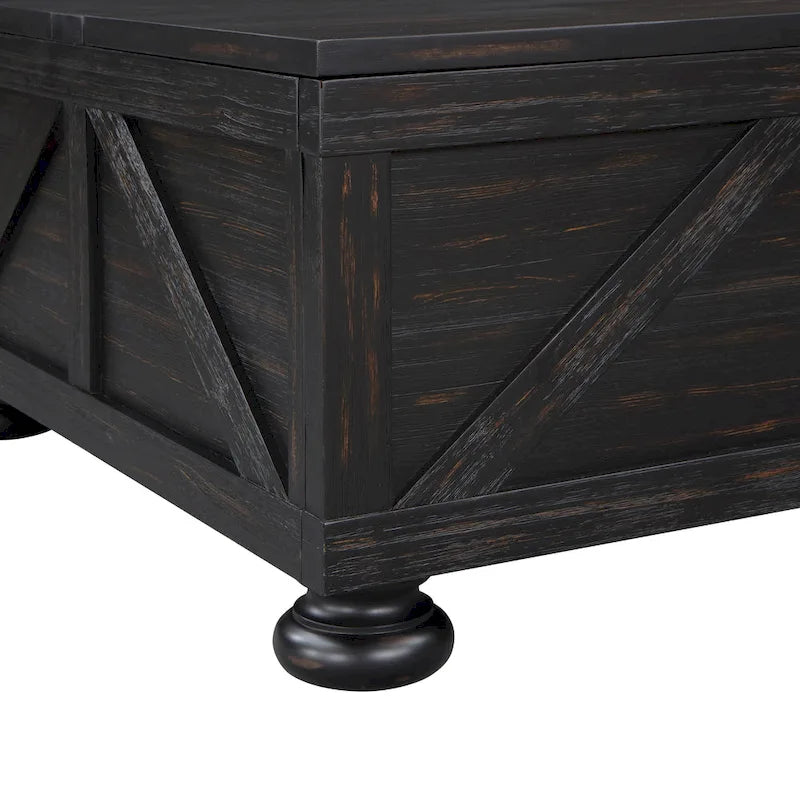 Mesa de centro de almacenamiento de acacia y pino de 36 pulgadas estilo casa de campo