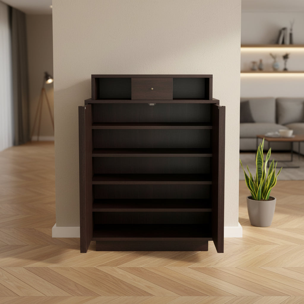 Zapatero Espresso de 5 niveles con cajón