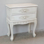 Mesa auxiliar de 2 cajones color blanco antiguo