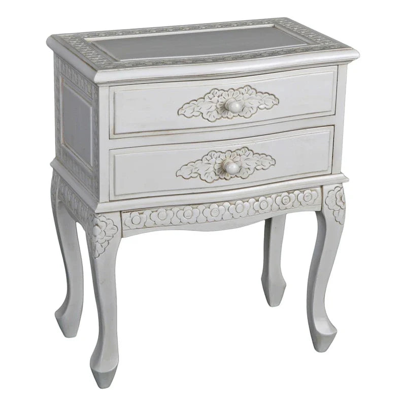 Mesa auxiliar de 2 cajones color blanco antiguo